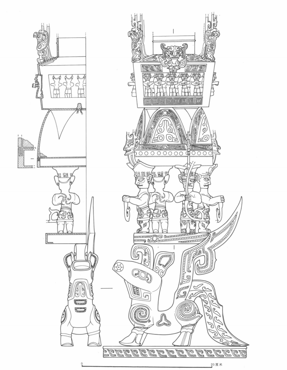 ZhaiXiang5's tweet photo. More than 3,000 years ago, the people of Sanxingdui may have created a "flying altar."

It had a divine dog crying out with wings spread, solemn figures making offerings, mysterious images of sacred mountains, and a strange creature with a human face and a bird's body looking down at the human world.

In 1986, this bronze fragment was unearthed from Pit No. 2 at Sanxingdui and named the "Altar." Although one half had been melted away, smashed, or placed elsewhere, and the remaining half had also been warped by fire, what survives still allows us to see traces of the extraordinarily astonishing imagination of the ancient Sanxingdui people.

At the very bottom of this altar is a bronze dog.

Its mouth is rectangular, a feature shared by all the bronze dogs discovered at Sanxingdui so far. A credible interpretation is that this shape may depict the dog crying out loudly, so that its voice could reach the gods.

On the dog's forehead is a horn resembling an elephant's trunk. But even this is not the most striking feature of the creature. On its back is a wing raised upward, suggesting that it could not only send its voice up to the deities above, but also spread its wings and fly toward their dwelling place.

Above the dog stand human figures. They wear short-sleeved garments with hems reaching their knees, and their hands are held before their chests, grasping what appear to be vine-like objects.

Even more mysteriously, two of these figures have human faces appearing on their hats. Together they carry four mountain-shaped objects, each decorated with a beast motif.

Above the four sacred mountains is a roof. On each side of the roof is a row of kneeling figures, while at the very top stands a strange creature with a human face and a bird's body. Each of the four sides also features a bird, decorated with dragon patterns.

The surviving height of this artifact is 55.3 centimeters.

Today, we can only see its fire-damaged remains. The six newly excavated sacrificial pits from five years ago allowed many once-fragmented artifacts to be reassembled. Yet this piece still awaits its missing parts.

Even so, the part that remains is enough to astonish us 3,000 years later.

We find Avatar breathtaking because it created a fantastical universe in which humans are connected with nature, ancestors, and spirits.

But more than 3,000 years ago, Sanxingdui had already used bronze, divine dogs, flying wings, sacred mountains, and bird-gods to construct their own "Pandora."

What we see is only a damaged bronze artifact.

What they saw may have been an entire universe.