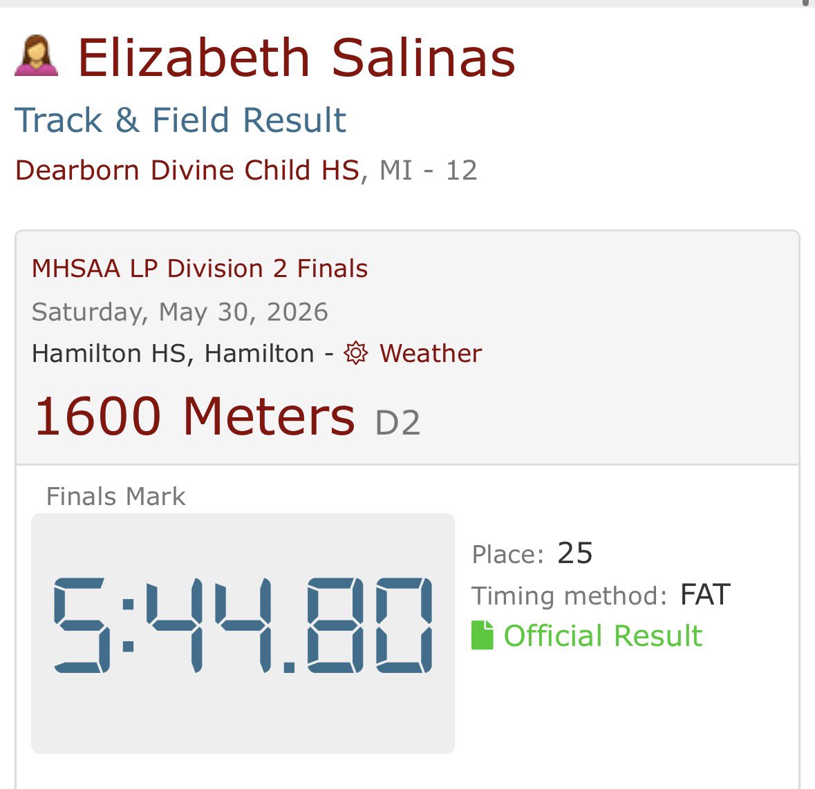 Lizzys1206's tweet photo. Today I ran my 4th and last track state meet with Divine Child High School. I ran the 1600 with a time of 5:44 and the 3200, running a new PR: 12:36! The girls team came 4th overall. https://t.co/93UMv6d9vo