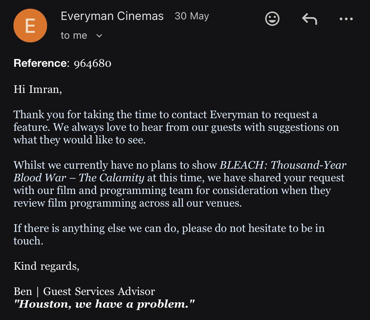 DBZimran's tweet photo. UK BLEACH Fans there is hope! We have sent emails to cinemas across the country to let them know we want BLEACH screenings! NOW DO YOUR PART BY USING THE HASHTAG #BLEACHGlobalTheatre AND Mention @AllTheAnime They own the UK rights to BLEACH TYBW https://t.co/3UXZU8wsM6