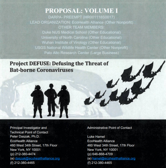 Raze0r's tweet photo. @AGHuff @RepThomasMassie Speaking of Bioweapons...

Do you remember Project:DEFUSE? DARPA didn't want skin in the game, so Fauci took care of it himself. https://t.co/wgV9dfmEdE