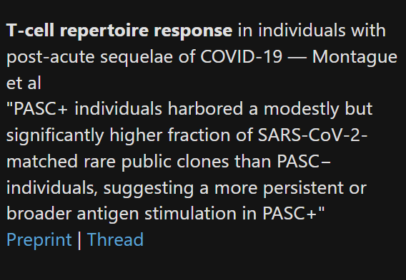 TomKindlon's tweet photo. US research

T-cell repertoire response in individuals with post-acute sequelae of COVID-19

https://t.co/UVFC92lEZv

Screenshot from Science for ME weekly update

#LongCovid #PASC https://t.co/yyR7JZmsv3