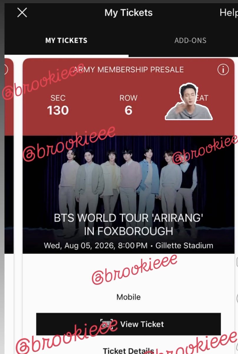 brooookiecookie's tweet photo. Selling  BTS concert tickets 💜
Foxborough, MA
•DAY 1: AUGUST 5
• SEC 130 Row 6 (4X)
 Price $731.46 each| FV (Army membership Presale
✅Willing to do facetime, send all proofs, ✅accept paypal
G&amp;S as payment
#BTS_ARİRANG #BTS_ARİRANG_MA #FY #bts_arirang_worldtour #BTS_tickets https://t.co/Qu9qRkXUCc