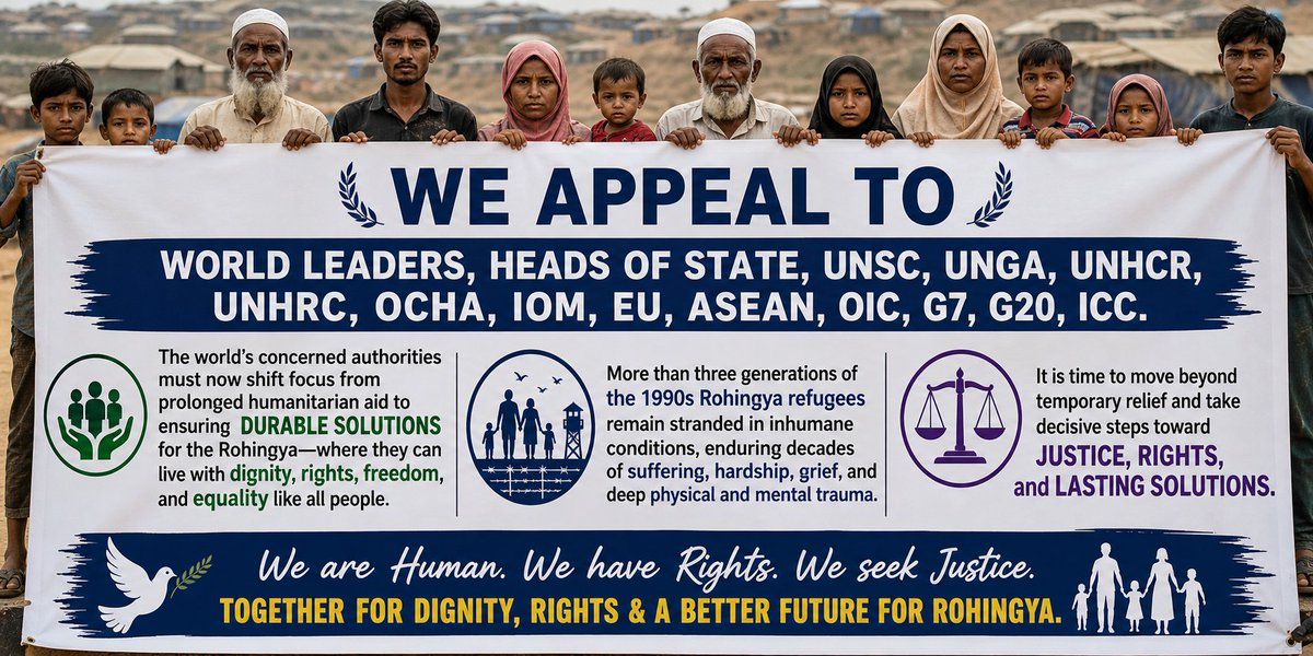 RRANforRohingya's tweet photo. We urgently appeal to the international community for durable solutions.

The time for action is now. No more generations in limbo. No more refugee life.

#Rohingya #DurableSolutions #HumanRights https://t.co/wNTfZdOEX8