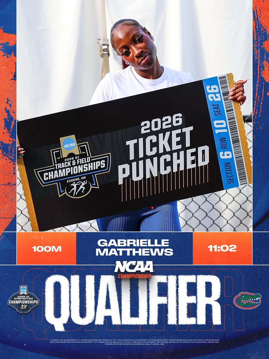 GatorsTF's tweet photo. NCAA East Preliminaries | 100m (W)

Gabrielle Matthews is headed BACK to the NCAA Outdoor Championship !!! https://t.co/NxnKJ5VlkJ