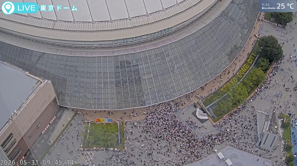 livecam_db's tweet photo. 東京ドームにて全国5大ドームツアー「ARASHI LIVE TOUR 2026 We are ARASHI」最終公演。約26年半の歴史に幕を下ろします。開演時間は2026年5月31日18時。
東京ドームシティライブカメラ(東京都文京区後楽)　
https://t.co/8ALxScnqGe

#嵐 #ARASHI #東京ドーム #ライブカメラ https://t.co/YbtkKucLmn