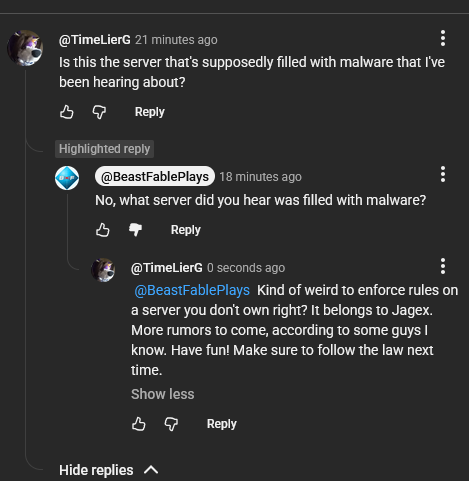 TimeLierG's tweet photo. Beast Fable "owner" of Neat F2P, a RuneScape Classic private server is losing his mind enforcing hate speech rules and deleting comments from people asking about the alleged malware on said private server. #RSPS #RuneScape #Jagex @Jagex @OldSchoolRS @RuneScape https://t.co/mNva3Pcewk