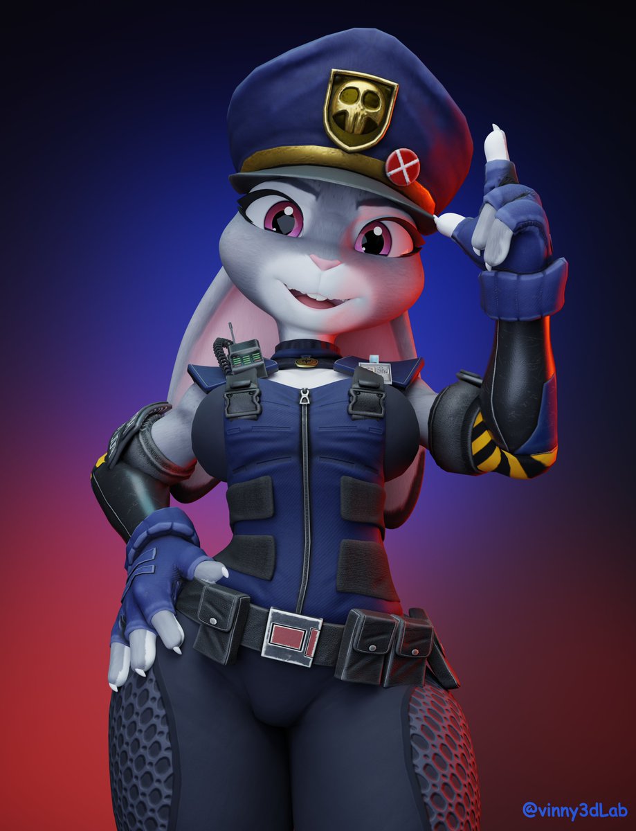 vinny3dLab's tweet photo. Officer Judy Hopps reporting for duty… and she’s not playing around 🧡 , locked and loaded. Who’s getting cuffed today?  :3 https://t.co/X3eLD1TVbk