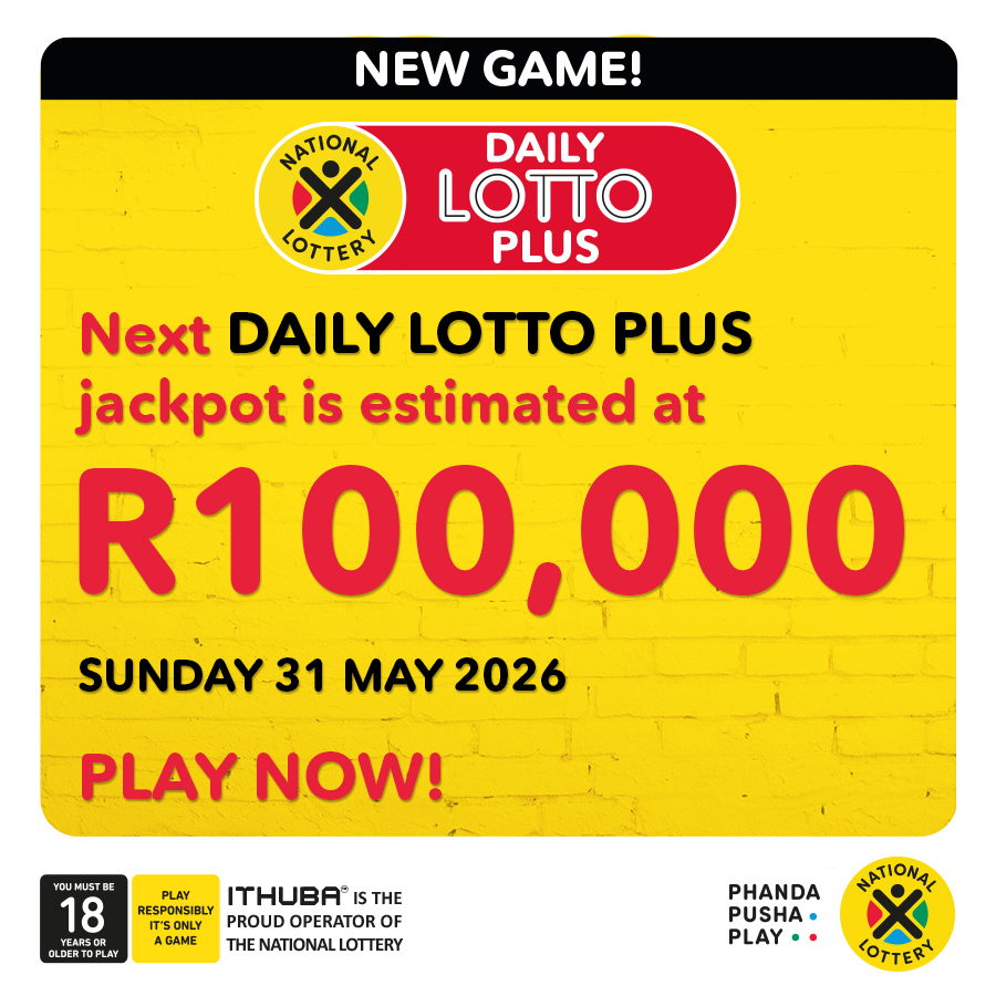 ITHUBA_'s tweet photo. Next DAILY LOTTO PLUS jackpot is estimated at R100,000!
 
PLAY NOW https://t.co/f05wi7nYSr or on the Mobile App.

Players must be 18 years or older, play responsibly. https://t.co/t9GIjFJ3Jp