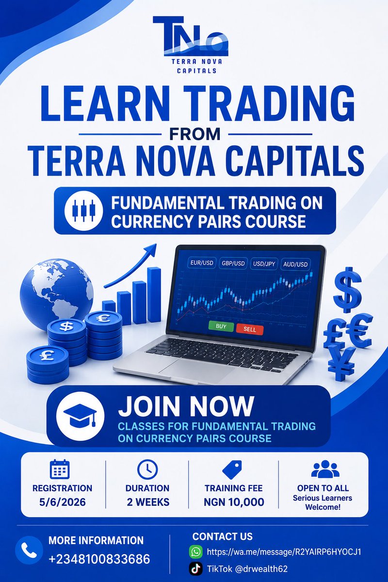dr_wealth00's tweet photo. @IfunanyaDelilah Learn market basics, currency pairs, trading principles, and practical insights to help you start your trading journey with confidence.

📲 Register now: https://t.co/h5ISl4WPqh  

☎️ +2348100833686  

Limited slots available. Secure your spot today! https://t.co/V1mAz3Pqjv