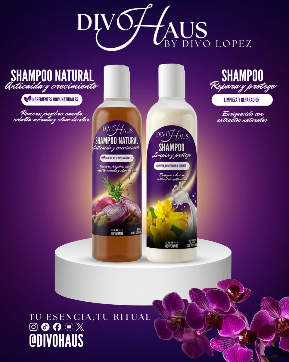 DivoHaus's tweet photo. Fórmulas únicas que se adaptan a tu estilo de vida💜
Línea de productos para el cuidado personal pensados y desarrollados especialmente para ti.

#DivoHaus #ShampooNatural #Shampoo #CremaCorporal #Acondicionador  @DivoLopez_ https://t.co/6WOAbOzZqD