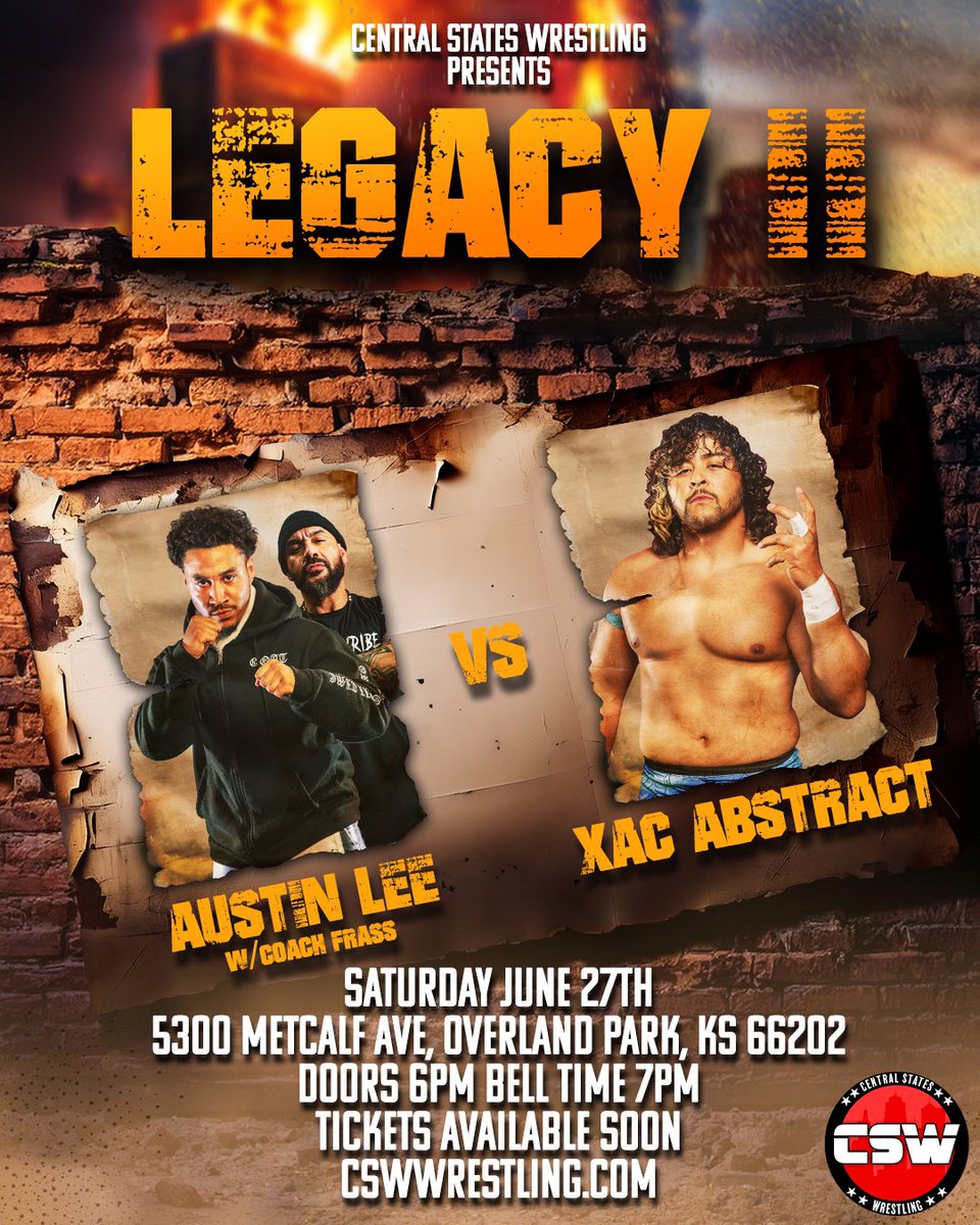 cswwrestlingkc's tweet photo. 🔥GRUDGE MATCH🔥

These two COOKED in February at Flatline… And now, the rematch has officially been made for Legacy II

On Saturday, June 27th Austin Lee of The Tribe⚔️ looks to score another win over “The Mind of Wrestling” Xac Abstrct 🧠

GET YOUR TICKETS NOW‼️

🎟️ 🔗 in bio https://t.co/juVYrlIumc