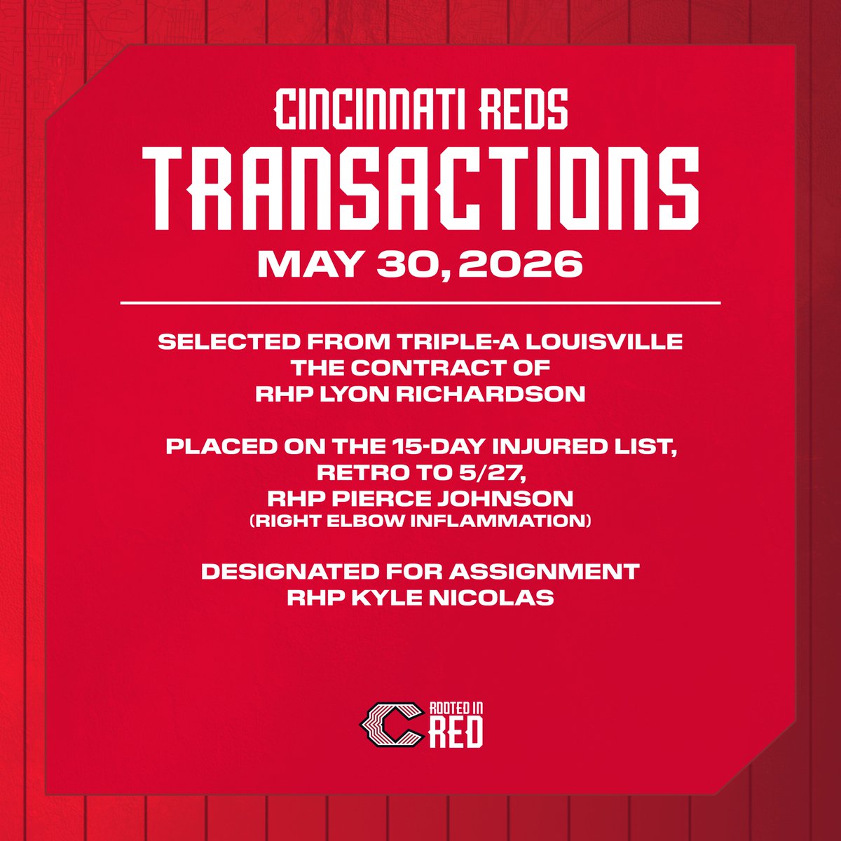 Reds's tweet photo. The #Reds today announced the following transactions: https://t.co/NpE7bY9150