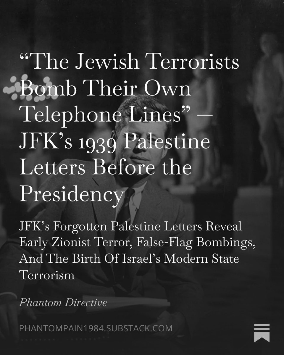 phantompain1984's tweet photo. Before Dallas, there was Palestine.

In 1939, JFK wrote letters to his father describing unrest and what he called “Jéwish terrørists.”

Most Americans never knew these letters existed.

(https://t.co/AHGV0RWdcm)

Sometimes the most dangerous document is the forgotten one. 4/6 https://t.co/lZvB6hXNhU