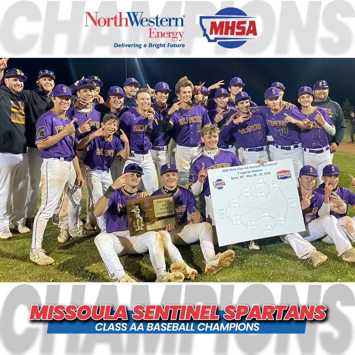 MHSA_MT's tweet photo. 🏆⚾ 2026 MHSA STATE BASEBALL CHAMPIONS ⚾🏆

Class AA: Missoula Sentinel Spartans
Class A-B: Bigfork Vikings
Congratulations to both programs on outstanding seasons and state championship runs! #MHSA #MHSABaseball #StateChampions https://t.co/4I8kzND8if