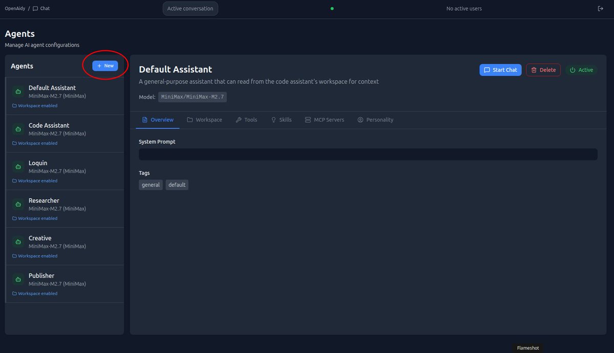 imzodev's tweet photo. It's so easy to create a new agent! Via the UI, clicking a button.

Why does it have to be so complicated in openclaw and hermes? https://t.co/iPNBrtJvJr
