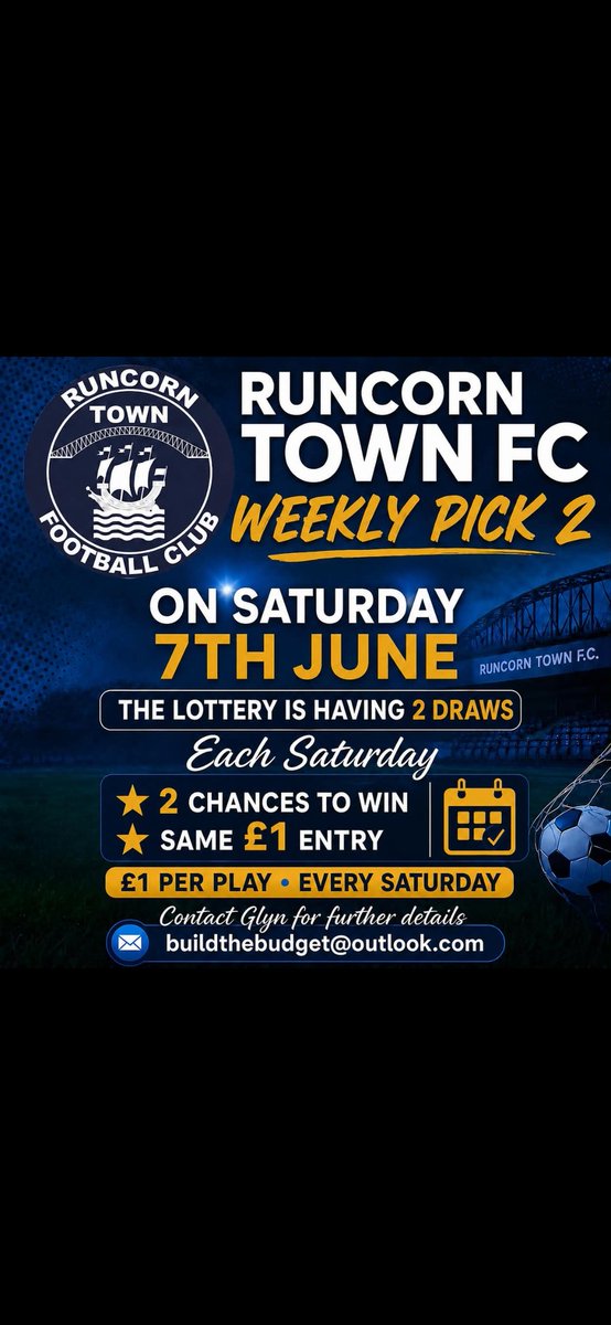 Pick2RTFC's tweet photo. WEEK 7 is now open to get involved for next Saturday.......We have more chances to win our jackpot with TWO CHANCES to win with TWO Main Lottery draws don't miss it....

Thanks to all our players supporting @RuncornTown Build The Budget for next season. 

#bepartofthejourney ⚽️ https://t.co/FKQG5EK7fG