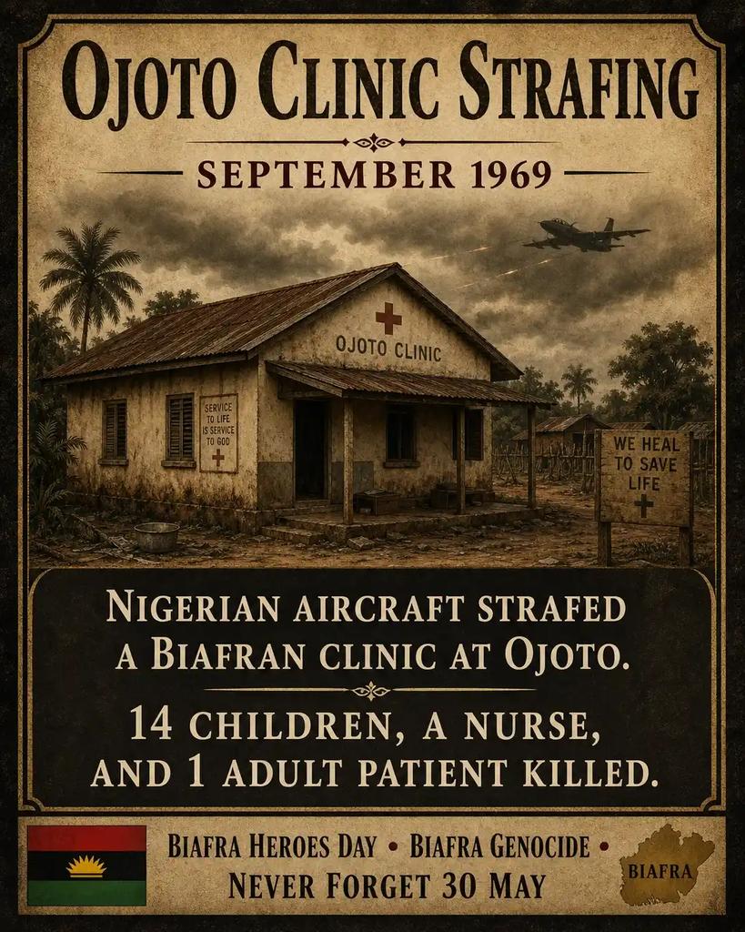 Chiukwunon38535's tweet photo. Ojoto Clinic Strafing, September 1969
#BiafraGenocide
#BiafraRememberanceDay
#30MayBiafraHeroesDay https://t.co/wdr3PhMXaU