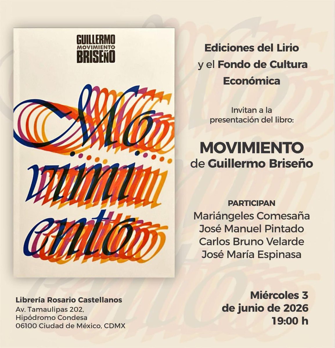 FCEBellaEpoca's tweet photo. Viaje alrededor de un músico fundacional, el gran @BrisenoMX presenta "Movimiento" este miércoles ¡te esperamos! @eddellirio https://t.co/zT81CRFOds