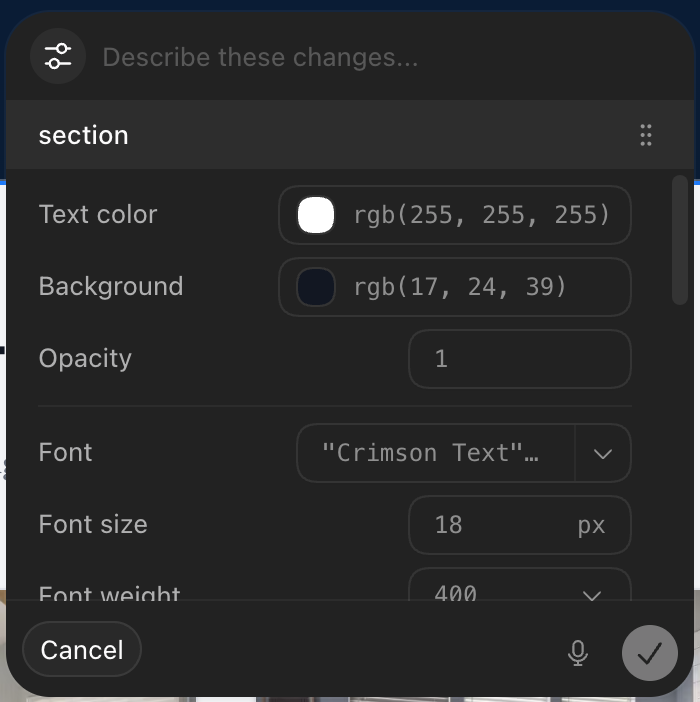 TimothyReavis's tweet photo. Holy crap, Codex got a massive upgrade I haven't seen anyone talk about.

Codex browser annotations added an element editor.

You can adjust all styles of an element, see results in real time, and send the changes to your agent to implement.

Codex just became indispensable, wow. https://t.co/B5YMVZlyKo