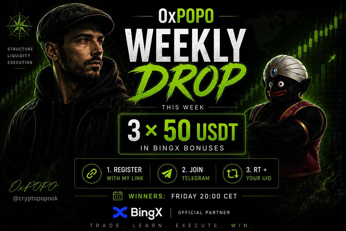 cryptopopook's tweet photo. 🎁 OXP0P0 WEEKLY DROP

3 × 50 USDT en bonos BingX.

Para entrar:

• X
• Telegram
• BingX
• RT + UID

Ganadores: viernes 20:00 CET

https://t.co/ojgxk0NvLq https://t.co/QMoDQIq3Kt