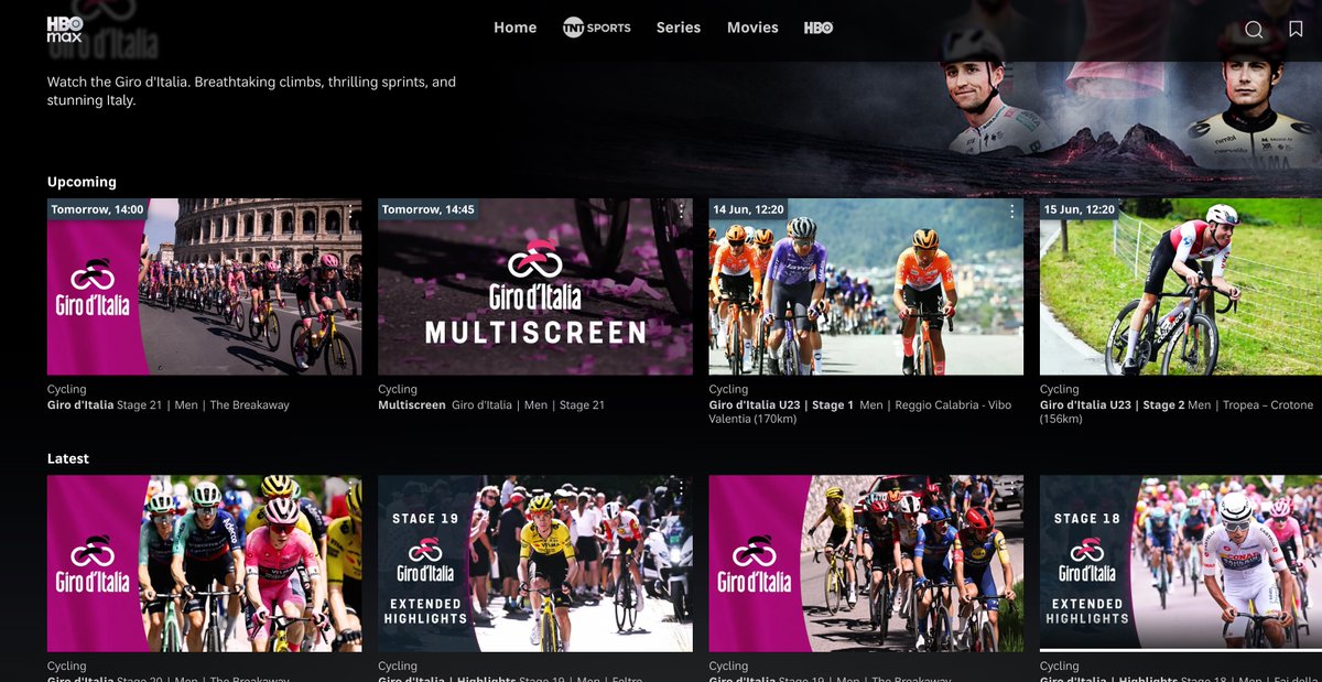 captspeedy's tweet photo. Hey @tntsports Where is the extended highlights of the Giro on @HBOMax_UK ? Have just watched on DMAX UK so why can't I see it on the service I am actually paying for??  Image taken 9:45BST https://t.co/bMZXc0I85Q