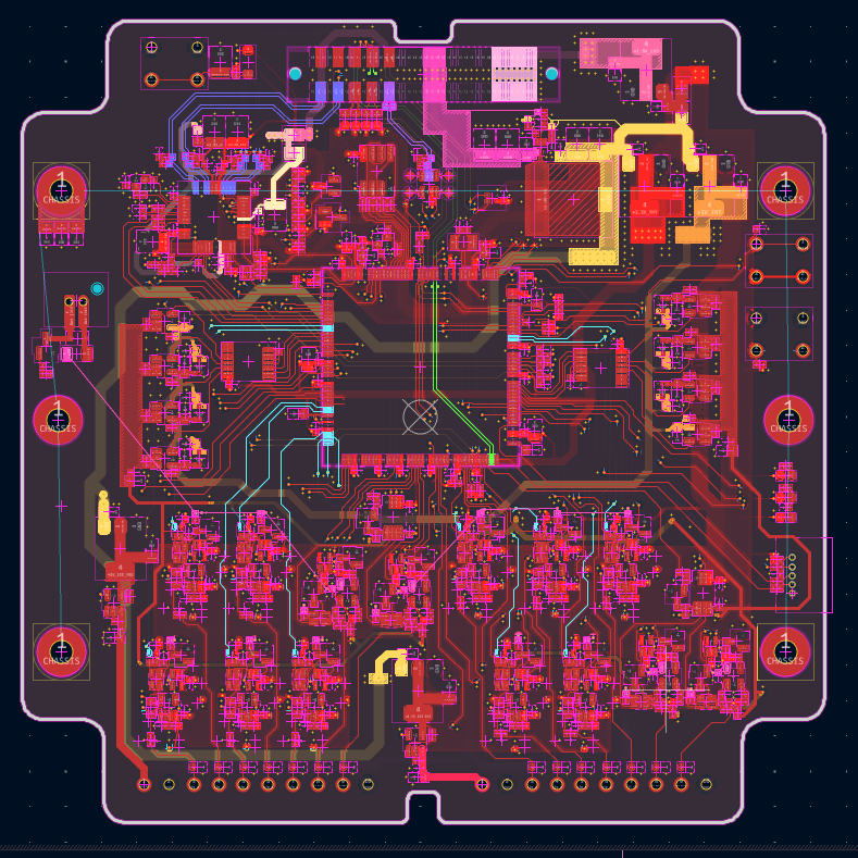 CorebitInst's tweet photo. Quiet for a while because we've been busy: only 3 unused GPIO pins left on the MCU. Nothing tricky about the design, just a slog of a process. Can't wait for autorouters to take over in the future. https://t.co/Sd1ykbjTM3