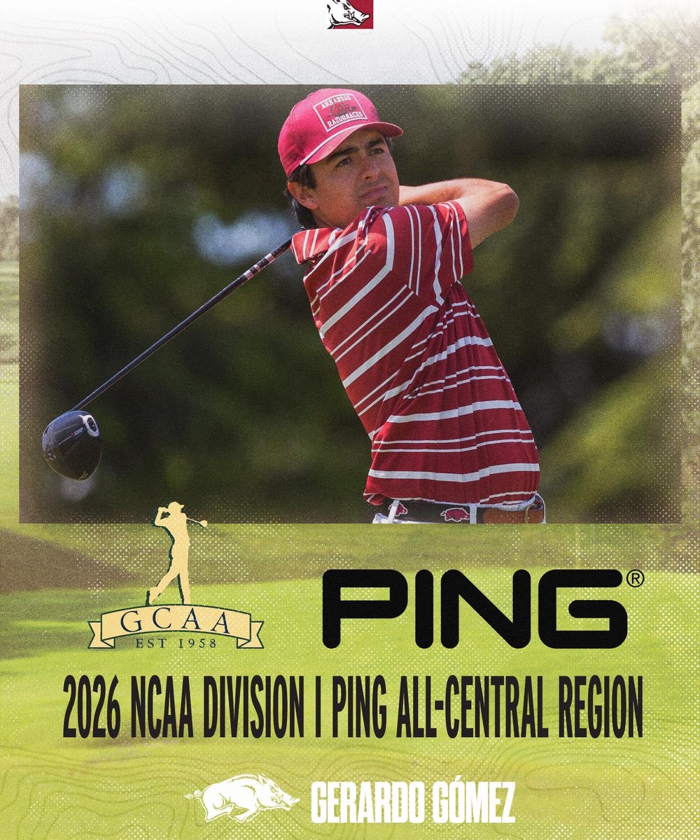 RazorbackMGolf's tweet photo. Congrats to Erich and Gerardo on earning All-Central Region @GolfCoachesAssn @PingTour 🐗⛳️ https://t.co/z7g9Z5OpRf