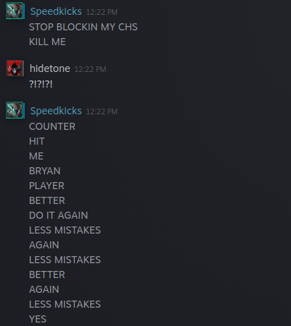 Speedkicks's tweet photo. He was losing badly before I started typing in caps, then he went on a 5 winstreak 💀 https://t.co/9NiJLzXEFF