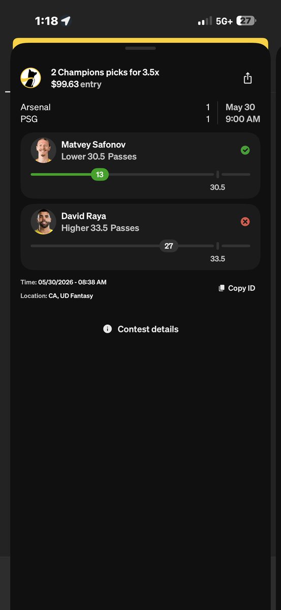 FastMoneyLockz's tweet photo. @UDSupport Marked as Red but both scores are incorrect 
Safonov 21
Raya 37
Both on Fotmob scoring https://t.co/rLM5xp5kHk