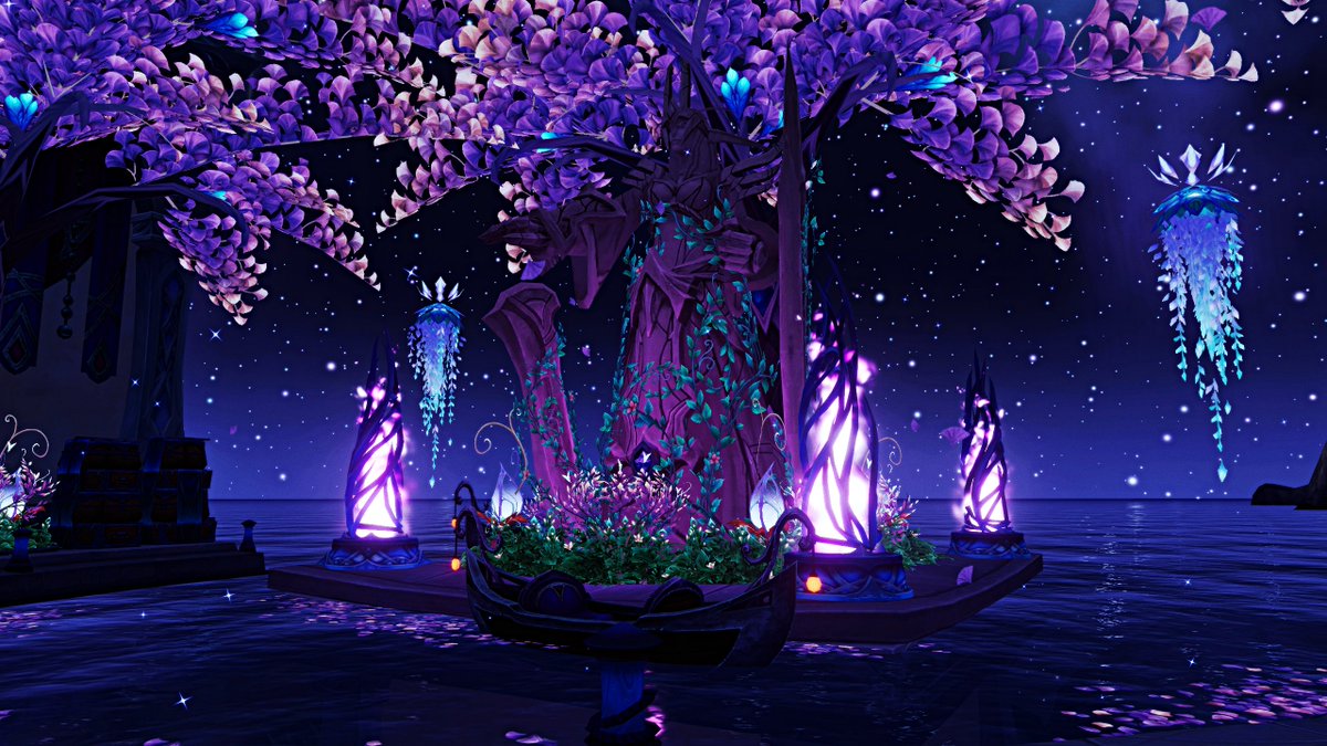 Jessi55xc's tweet photo. World: Suramar
Author: GoddessElune @CyberLunaVR 

Glowing purple blossoms, starry skies, and majestic glowing trees wrap everything in such a dreamy, mystical glow. ✨

#VRChatPhotography #VRChat https://t.co/NXAqCiWDQO