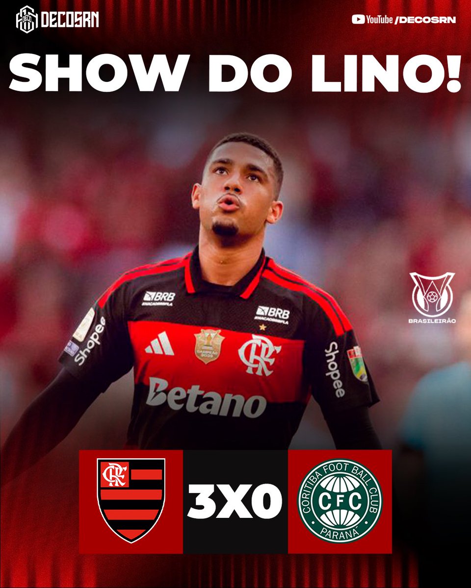 Deco_SRN's tweet photo. FLAMENGO VENCE O CORITIBA POR 3 A 0! Samuel Lino (2x) e Pedro marcaram os gols da vitória Rubro-Negra! 🔴⚫️ https://t.co/R6rX2q3c6b