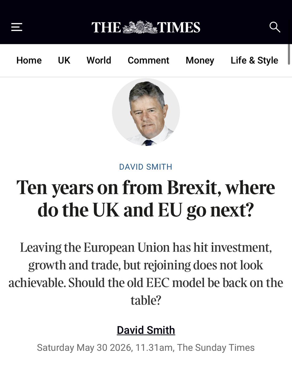 LizWebsterSBF's tweet photo. 🚨 Brexit has damaged UK investment, growth, trade and productivity.

The UK used to comfortably outperform France, Germany and Italy. That advantage has gone.

GDP per head has lagged behind major EU peers since 2016. The post-Brexit immigration surge has masked some of the weakness in underlying performance.

Public opinion has shifted dramatically. A majority now believe Brexit was a mistake, with polls suggesting a rejoin referendum could pass by a big margin.

The current “reset” under Starmer is delivering very little, just 0.3% of GDP over 15 years according to some estimates.