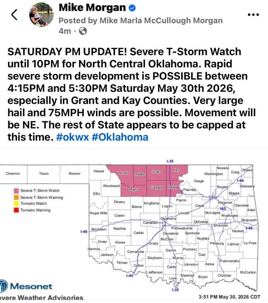 MikeMorganKFOR's tweet photo. #okwx @kfor #wxtwitter 5.29.26 https://t.co/LdpgadObeJ