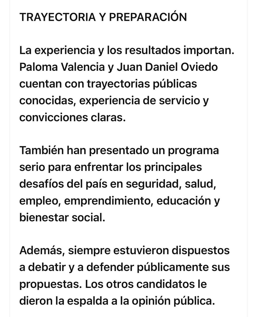 anibalgaviria's tweet photo. INVITO A VOTAR POR PALOMA Y OVIEDO.  NO A LOS EXTREMISMOS SI A LA UNIDAD. https://t.co/A7SBxicRuL