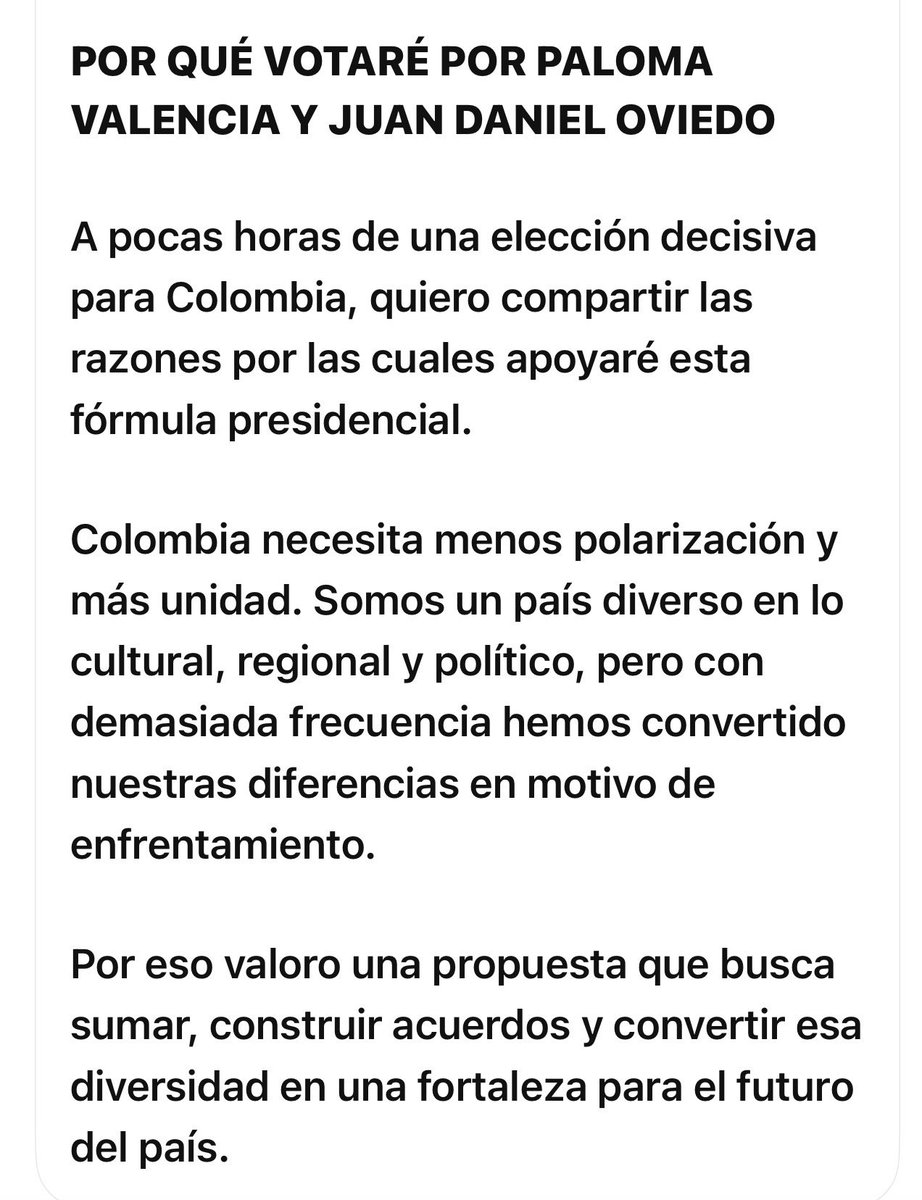 anibalgaviria's tweet photo. INVITO A VOTAR POR PALOMA Y OVIEDO.  NO A LOS EXTREMISMOS SI A LA UNIDAD. https://t.co/A7SBxicRuL