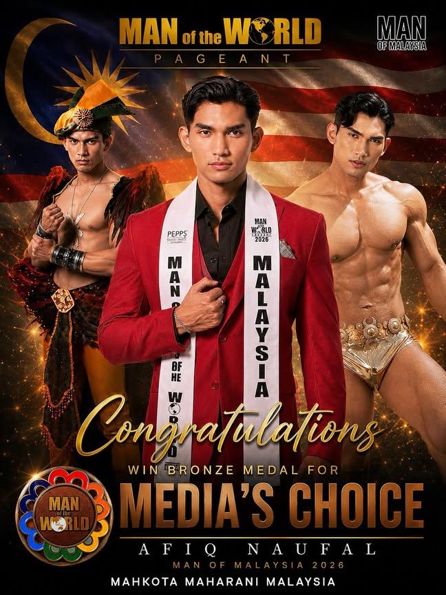 Charles_Fais's tweet photo. Congratulations to Afiq Naufal, Man of Malaysia 2026 on winning the Bronze Medal for Media’s Choice at Man of the World 2026. A proud achievement and a testament to his dedication, hard work and outstanding representation of Malaysia on the international stage.
#AfqNaufal https://t.co/RT3B2VJho4