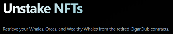 SSofWhales's tweet photo. We now have a new site for unstaking whales.

Secret Society of Whales used to have (hard) staking where staking whales would earn $CIGAR. Staking and $CIGAR have both since been retired, but over 1500 whales are still staked. The staking site was taken down a while ago, but unstaking can still be done directly through the contract on Etherscan.

If you still have whales staked and want a user-friendly way to unstake, you can use the new unstaking page on our whale shadows website.

https://t.co/i1Bu0tJ9Us

If you have any questions or run into any issues, hop into our discord.