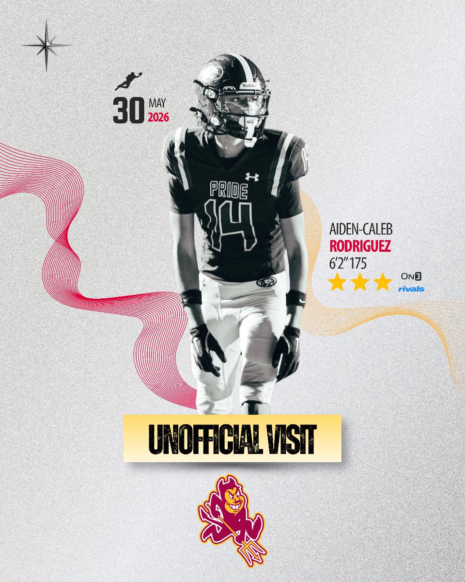 AIDENAIRE's tweet photo. Had a great time on my unofficial visit at ASU today. Thank you @mvp86hinesward and @CoachBourguet for taking the time to connect with me and my family #ForksUp

@CoachJonRoberts @LG_Blount @coachJArtis @angxfoster @MP_PrideFB @ASUFootball https://t.co/R2oa1TFHQC