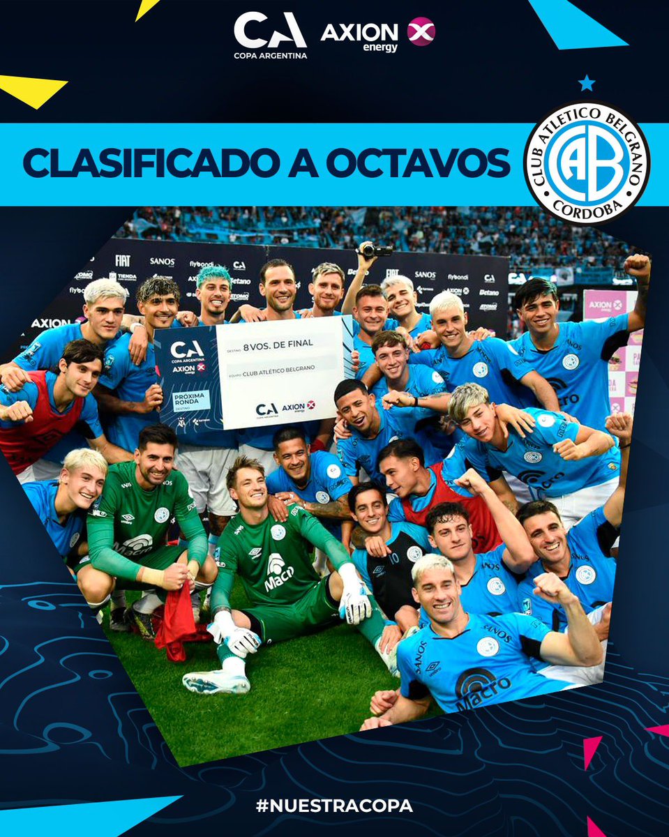 Copa_Argentina's tweet photo. ¡Belgrano va por su otra ilusión! 🤩

🥇 El campeón de la @LigaAFA se metió en los Octavos de Final de #NuestraCopa 🙌 

#CopaArgentinaAXIONenergy 🏆🇦🇷 https://t.co/V8UPPcTzzn