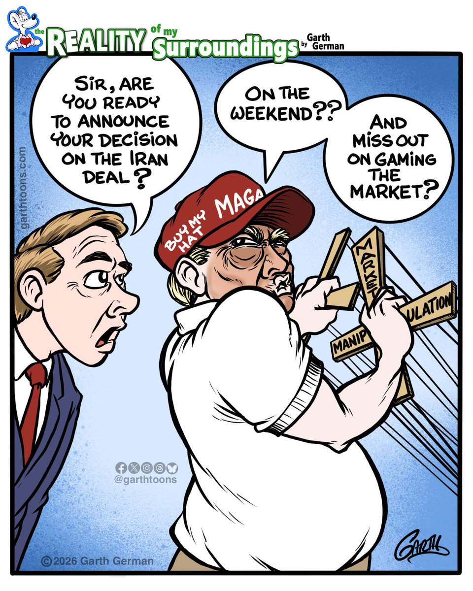 garthtoons's tweet photo. I mean, seriously, why make decisive international policy decisions if you and your friends can’t profit from it?

Follow for more cartoons!
#marketmanipulation #IranWar‌ #trumpiscorrupt #CorruptSystem #corruption https://t.co/cvXZx45xCM