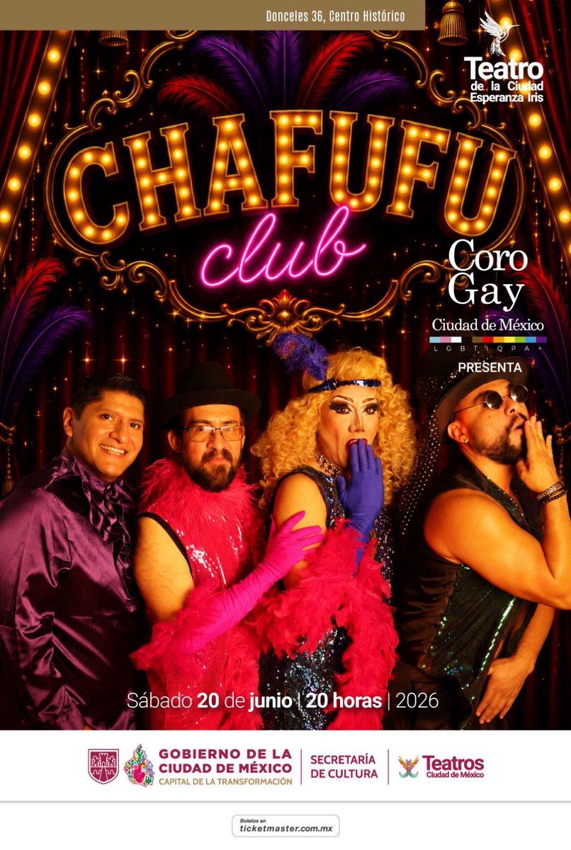 cgcdmx's tweet photo. ¿YA TIENES TUS BOLETOS?

CHAFUFU CLUB
Sábado 20 de junio
20:00 Hrs.
Teatro de la Ciudad Esperanza Iris

Boletos en Taquilla y en Ticketmaster:
https://t.co/mH40USnayh

#chafufuclub #cgcdmx #corogaycdmx #pride #orgullo #concierto #coros #teatrodelaciudadesperanzairis #showpride https://t.co/CriWghgLyc