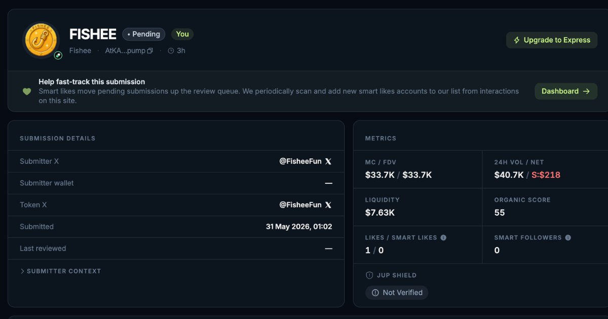 FisheeFun's tweet photo. Help $FISHEE get verified on @JupiterExchange 

We're currently waiting for review, and community support can help our submission get approved faster.

A like on our submission would mean a lot:
https://t.co/2gEkVqCc3c https://t.co/j3pnnGKje0