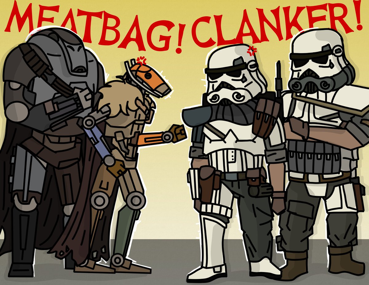 RoyalGuardian6's tweet photo. Finally watched the Mandalorian and Grogu and honestly... it was fine.
I now really need a new tales of the bounty hunters season but it's just the Merc Battledroids and Merc Stormtroopers from the Mando S1 artbook competing as rival PMCs. https://t.co/M698UJQTMx