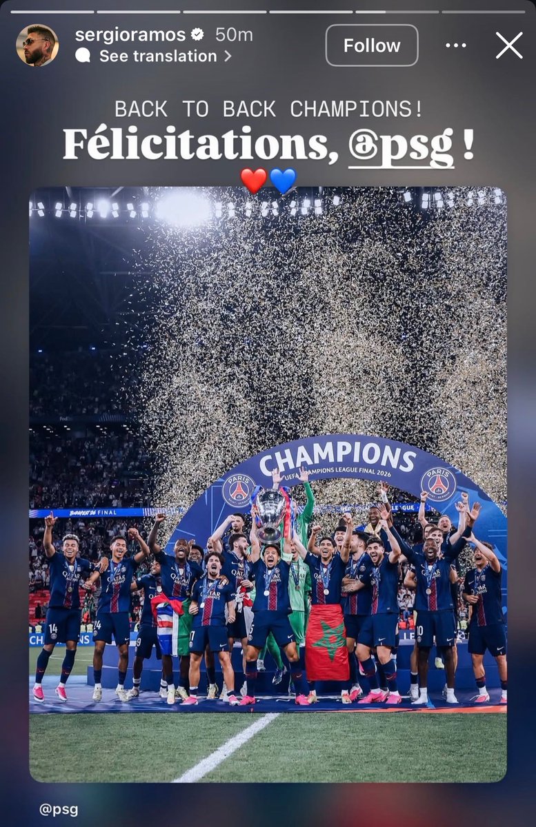 TouchlineX's tweet photo. 🚨📲 𝗡𝗘𝗪: Sergio Ramos congratulates PSG on IG https://t.co/jmA4apoviD