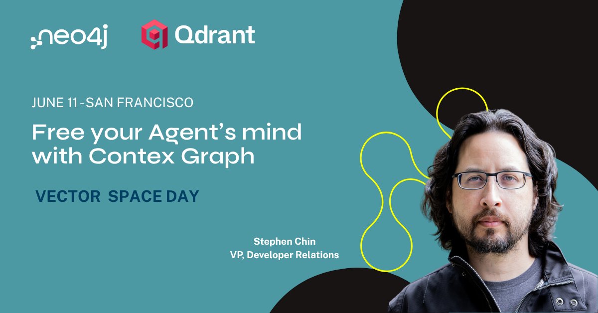 neo4j's tweet photo. San Francisco 📍 June 11

Happy to be invited to the Vector Space Day 2026: Powered by @@qdrant_engine!
@steveonjava will be talking about #contexgraphs - a great time to meet the community. Don't miss it!

https://t.co/gz3sNBokMi https://t.co/zBgxCfgyn5