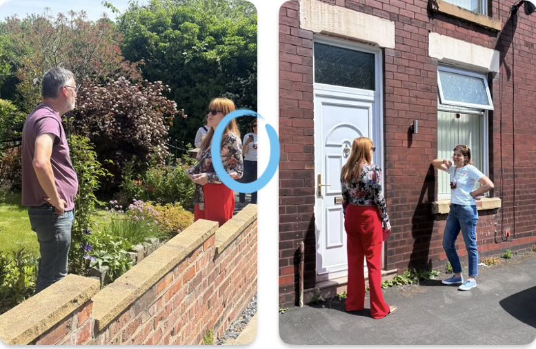 UKwantsmore's tweet photo. @AngelaRayner @AndyBurnhamGM @andy4makerfield @sarahsackman Woman circled in picture 1 behind Ange, then miraculously appears on a different street for a chat and picture with Ange😂 https://t.co/NFgxMdF1Je