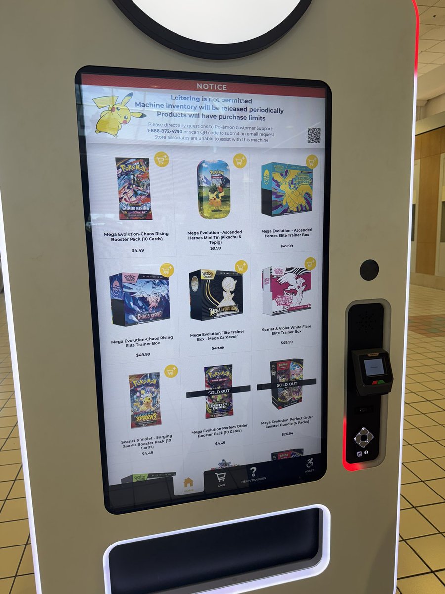 _BluCards's tweet photo. Chaos Rising ETB, AH etb, mega etb, white flare etb on the refresh 🤯🤯🤯

If this is your refresh what are you doing??? 

Oh yeah, a kid walks up as you tapped the machine, what’s the play??? 

(Not my refresh, from vm in my area) 

#pokemoncommunity #tcgcollector #tcgpokemon https://t.co/IgwVaUsCHF