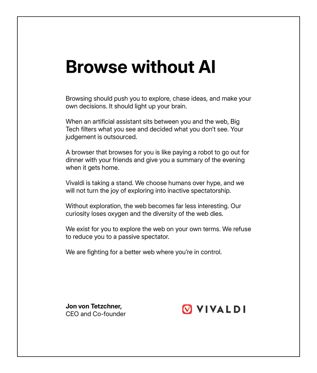 vivaldibrowser's tweet photo. We have not changed our minds 🙅 https://t.co/y8wop63CC1