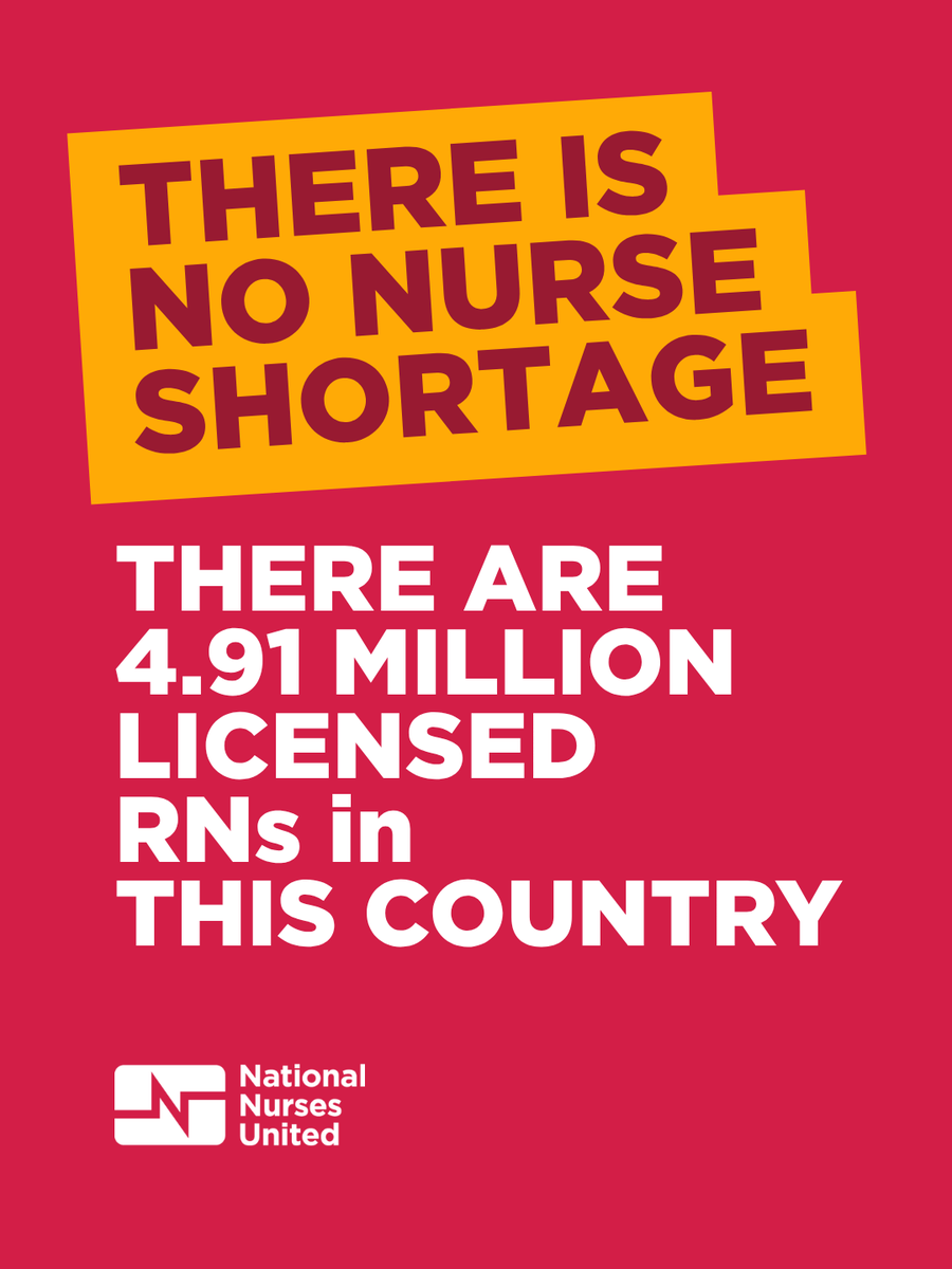 CalNurses's tweet photo. We have a nurse retention crisis, not 👏 a 👏 nurse 👏 shortage! 👏

1.15 million have RN licenses but are not working as nurses. Our working conditions are so unsafe and unsustainable that they are driving new and experienced nurses away. https://t.co/U6VAttpH1y https://t.co/QSYkFXtf2c