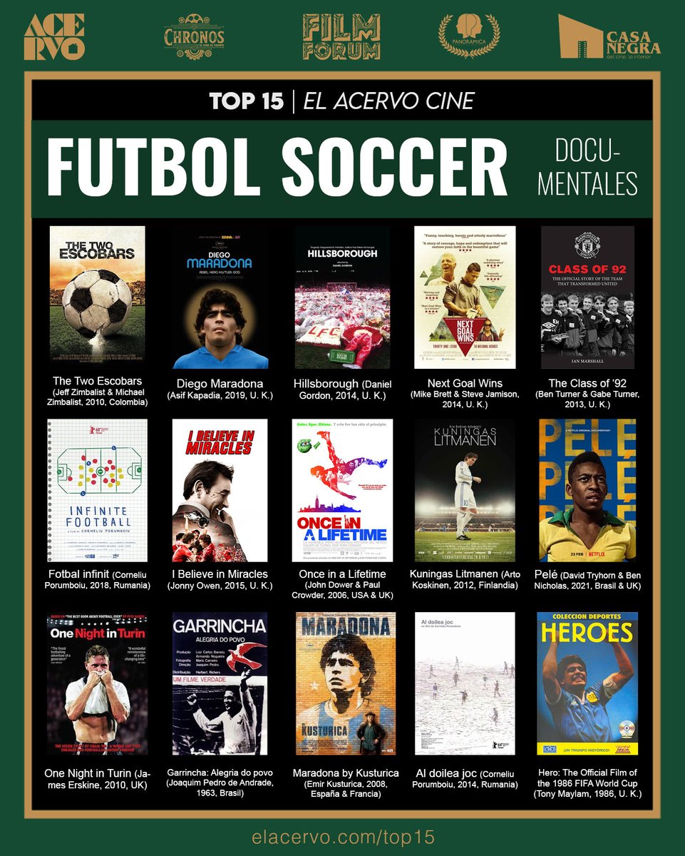 ElAcervoCine's tweet photo. 🟢 Top15 | Futbol SOCCER ⚽ [Documentales]

⬇️ Si quieres adquirir estas películas, mándanos mensaje privado. https://t.co/iIp6Mw6tAg